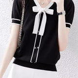 Casual Bow Sailor Collar Knit Sweater - liwisi