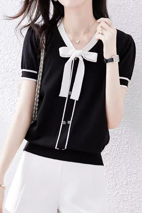 Casual Bow Sailor Collar Knit Sweater - liwisi