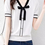 Casual Bow Sailor Collar Knit Sweater - liwisi