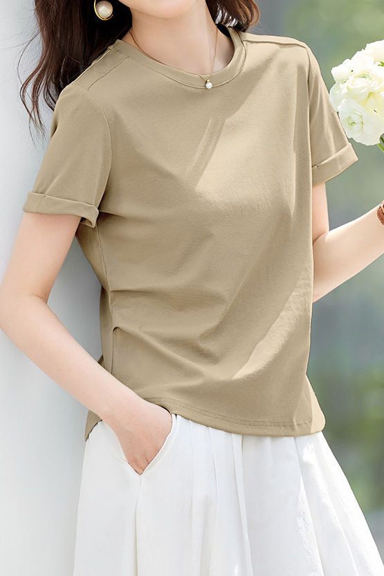 Casual Slim Fit Half Sleeve Regular Shoulder T-Shirt - liwisi