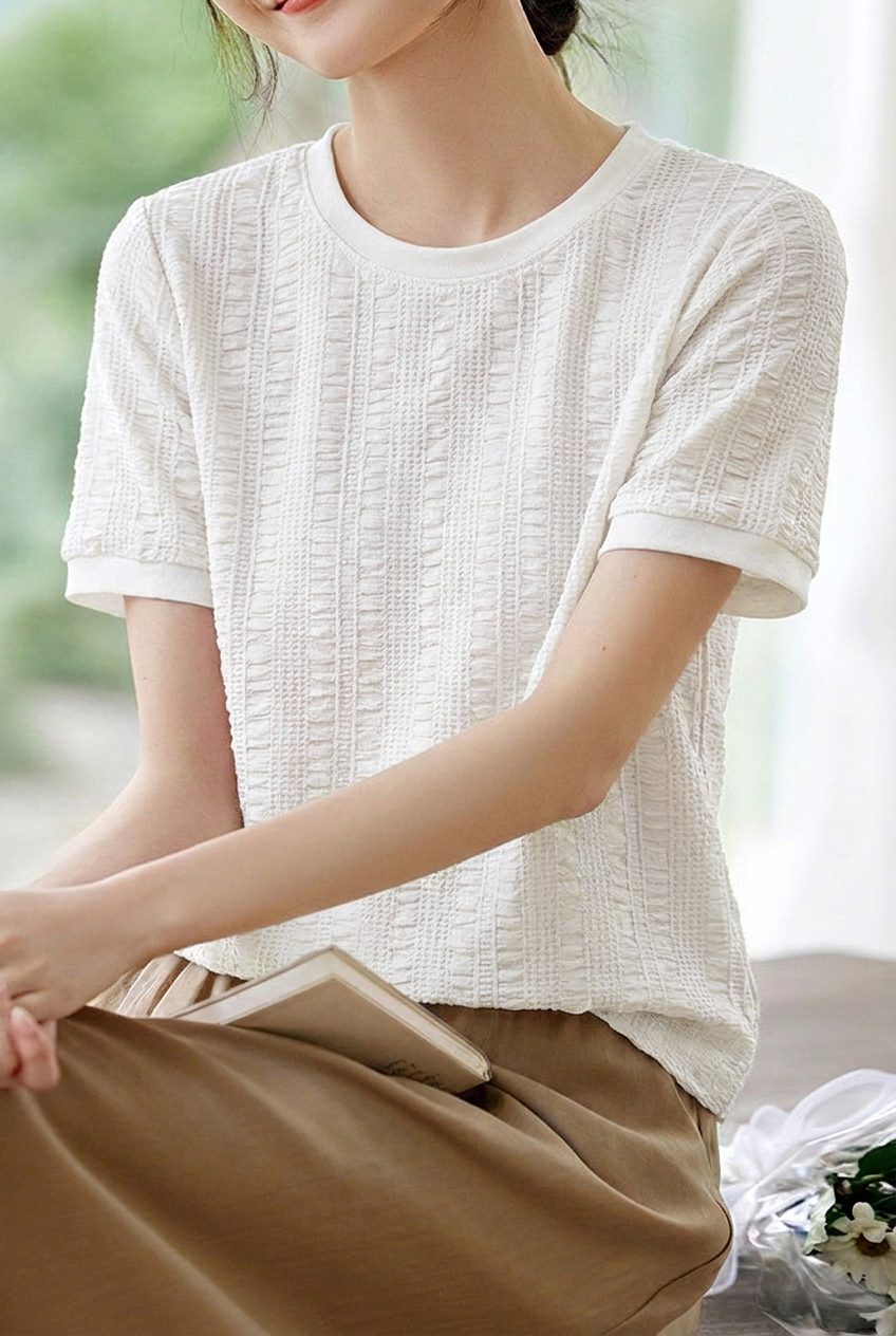 Casual Seersucker Short Sleeve T-Shirt