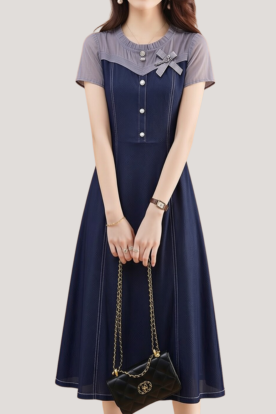 Casual Fake Two-Piece Color Block Spliced Dress - liwisi