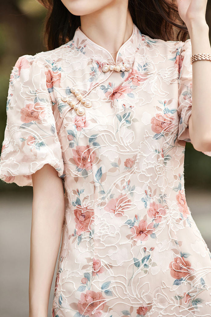 Elegant Embroidered Stand Collar Cheongsam Dress - liwisi