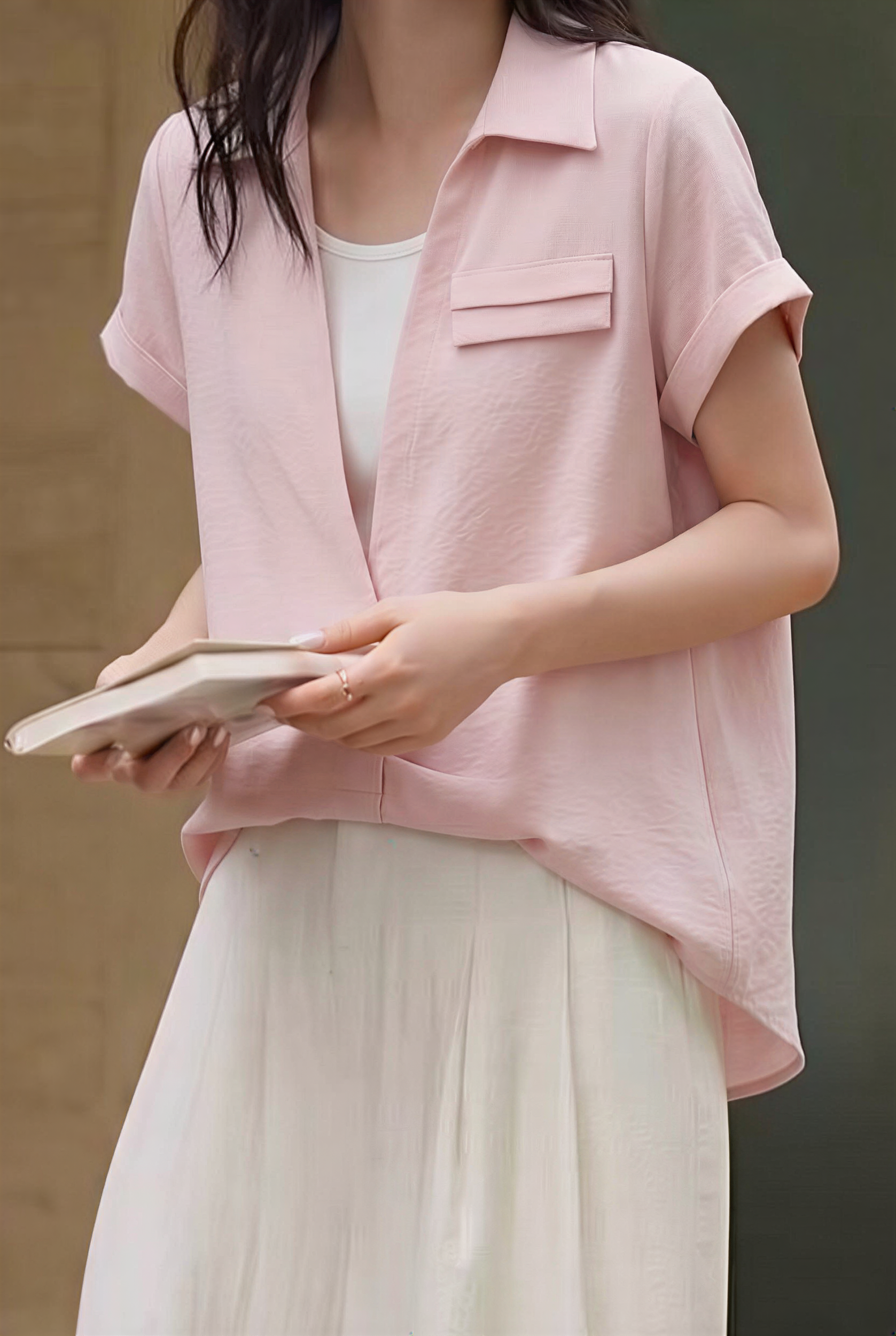 French Spliced Fake Two-Piece Shirt - liwisi