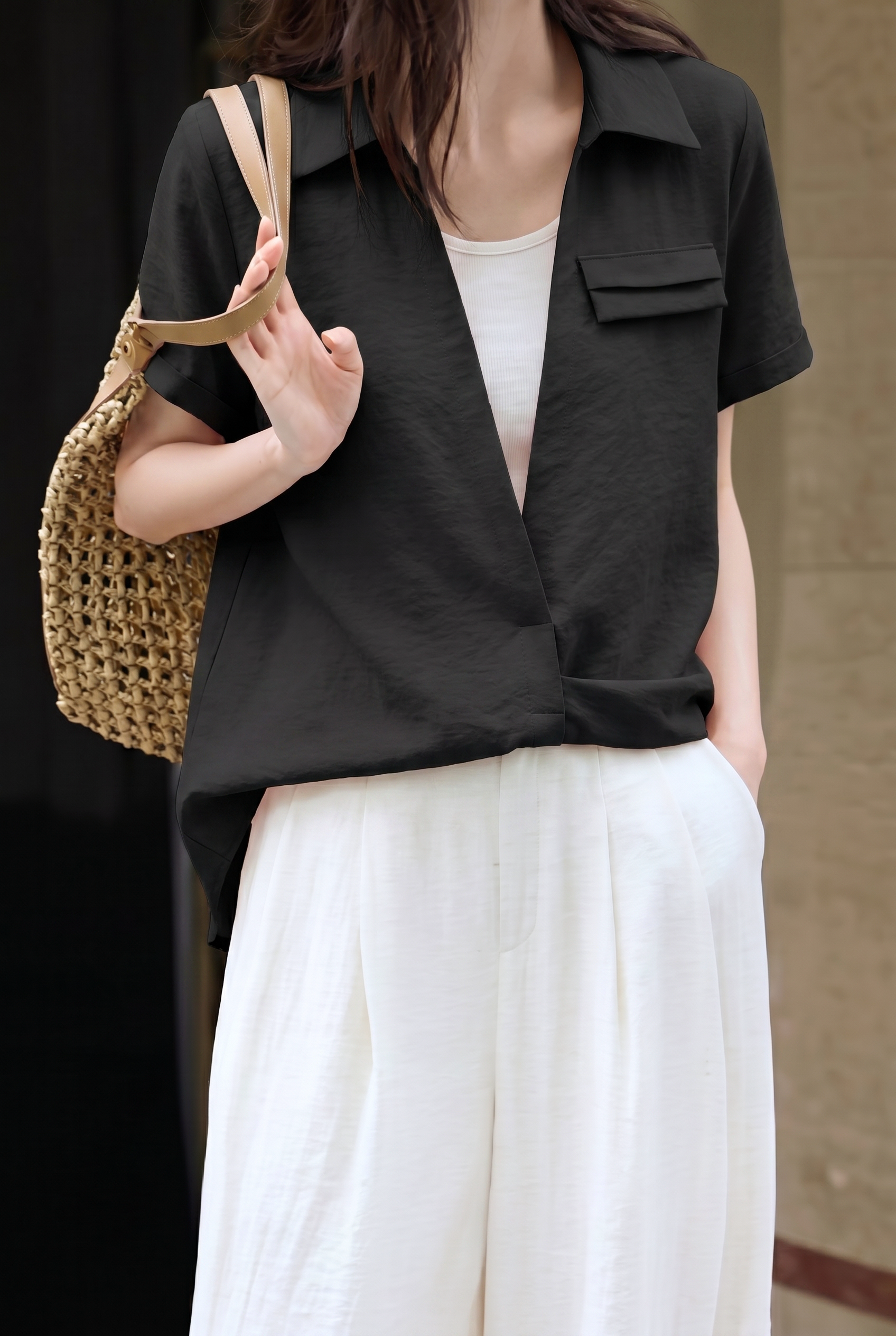 French Spliced Fake Two-Piece Shirt - liwisi