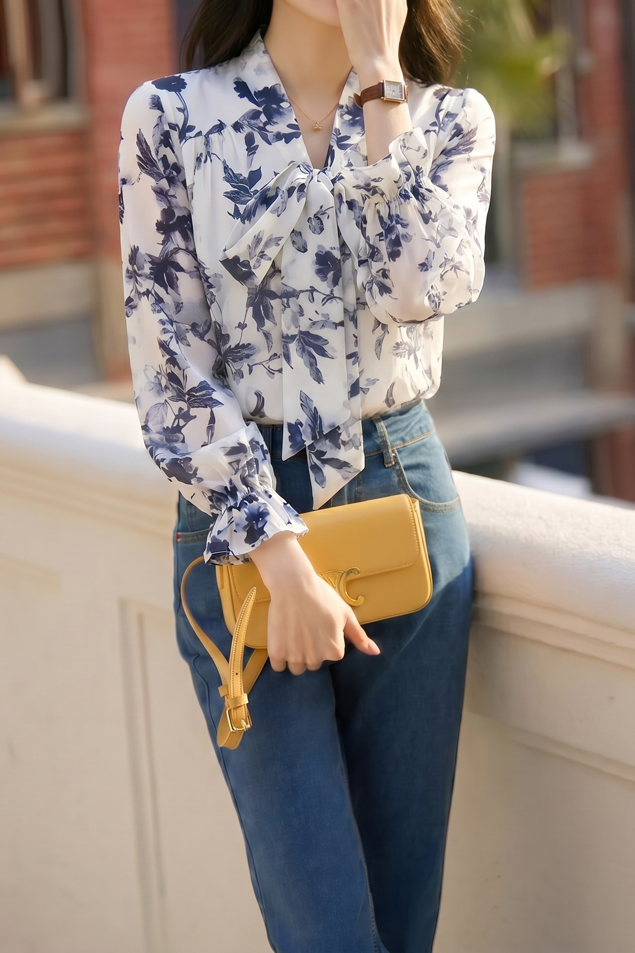 Elegant Retro Floral Tie Shirt - liwisi