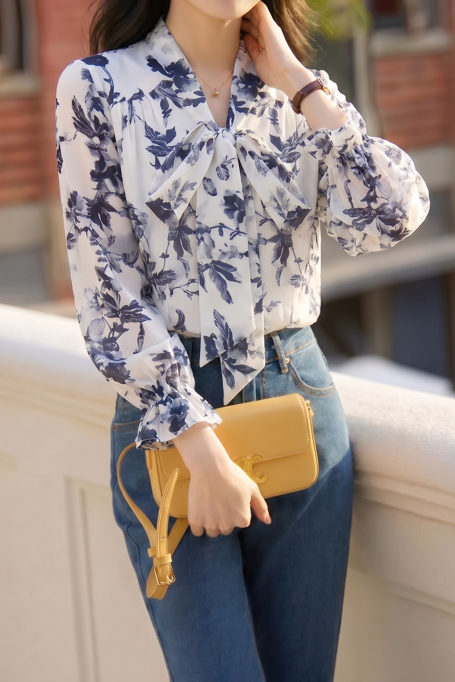 Elegant Retro Floral Tie Shirt - liwisi
