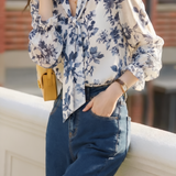 Elegant Retro Floral Tie Shirt - liwisi