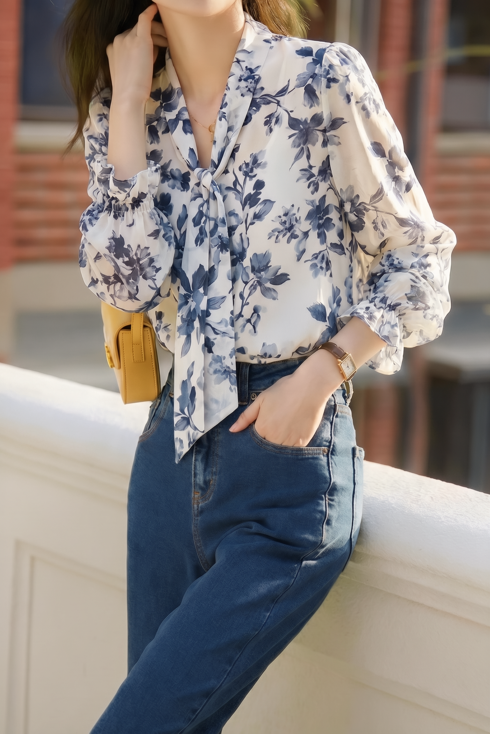 Elegant Retro Floral Tie Shirt - liwisi