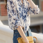 Elegant Retro Floral Tie Shirt - liwisi