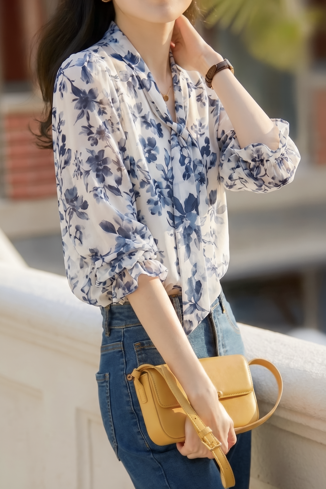 Elegant Retro Floral Tie Shirt - liwisi