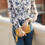 Elegant Retro Floral Tie Shirt - liwisi