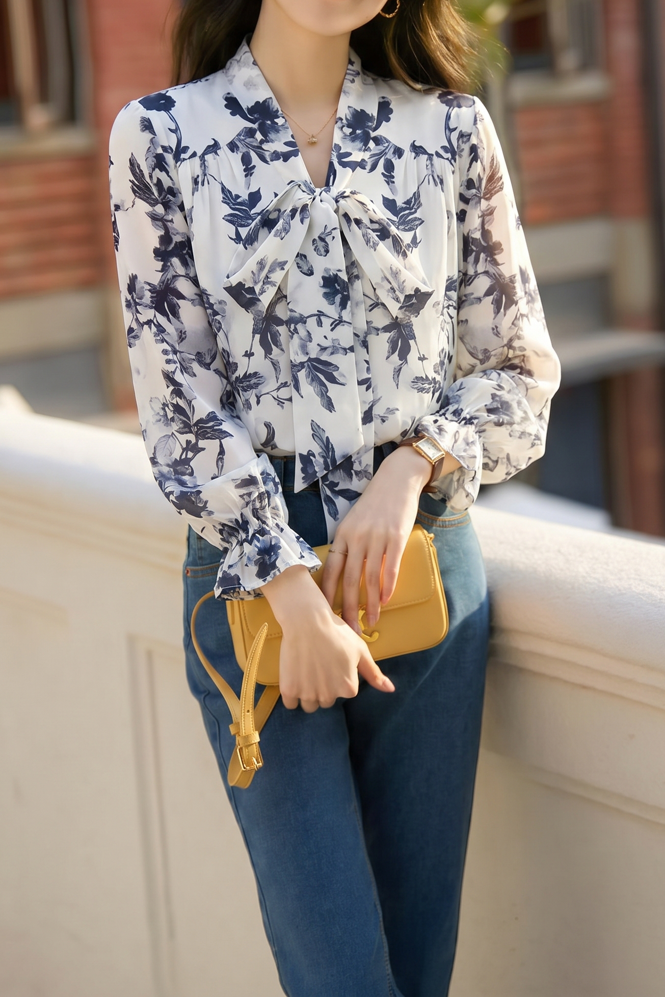 Elegant Retro Floral Tie Shirt - liwisi