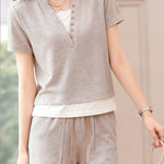 Casual Fake Two-Piece Color Block Spliced Set - liwisi