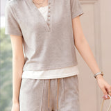 Casual Fake Two-Piece Color Block Spliced Set - liwisi