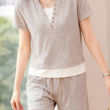 Casual Fake Two-Piece Color Block Spliced Set - liwisi