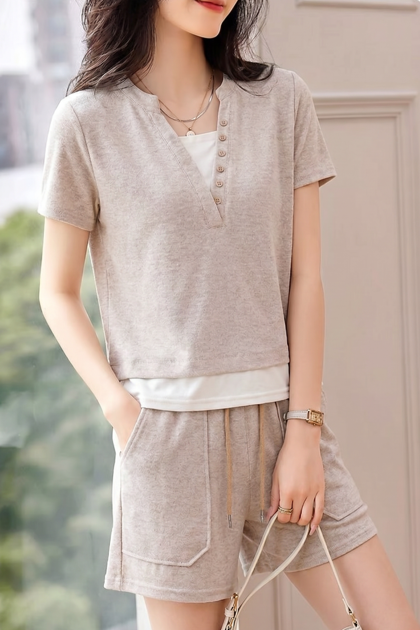 Casual Fake Two-Piece Color Block Spliced Set - liwisi