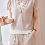 Casual Fake Two-Piece Color Block Spliced Set - liwisi