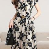 Elegant Commuter Printed Chiffon Dress - liwisi