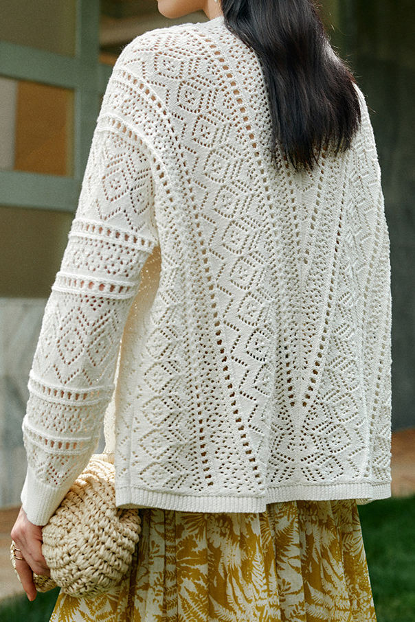 Casual Hollow Out V-Neck Knit Cardigan - liwisi