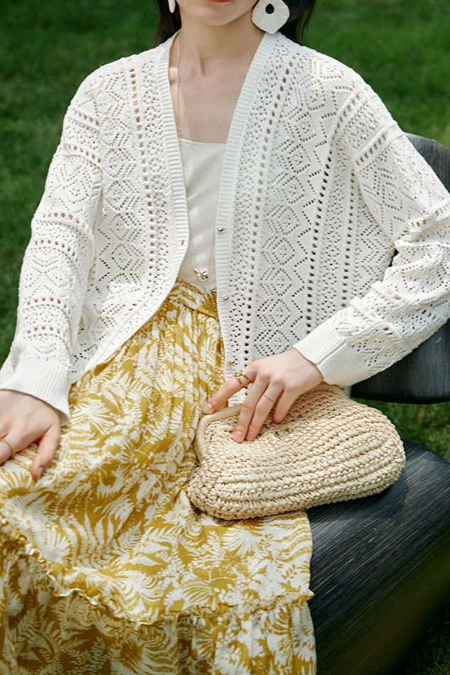 Casual Hollow Out V-Neck Knit Cardigan - liwisi