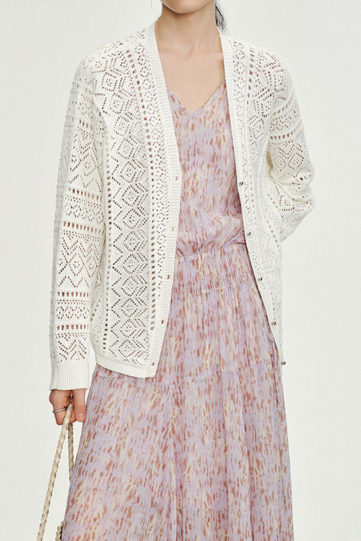 Casual Hollow Out V-Neck Knit Cardigan - liwisi