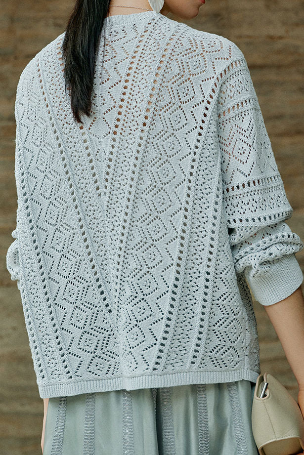 Casual Hollow Out V-Neck Knit Cardigan - liwisi