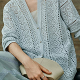 Casual Hollow Out V-Neck Knit Cardigan - liwisi