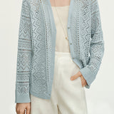 Casual Hollow Out V-Neck Knit Cardigan - liwisi