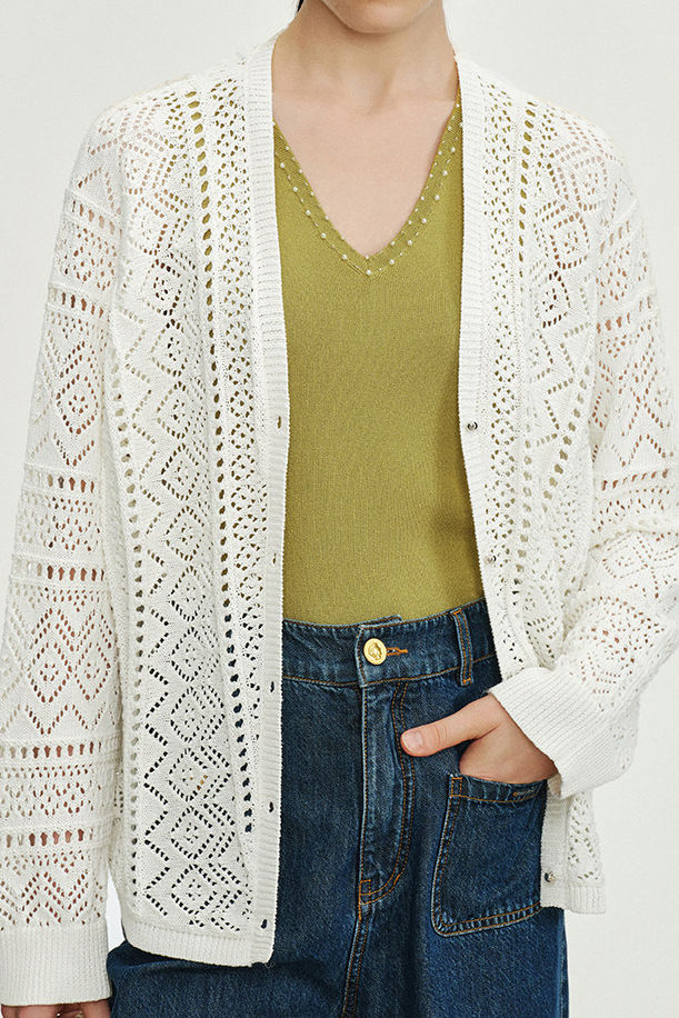 Casual Hollow Out V-Neck Knit Cardigan - liwisi