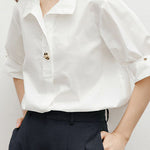 Elegant Satin Draped Metal Button Shirt - liwisi