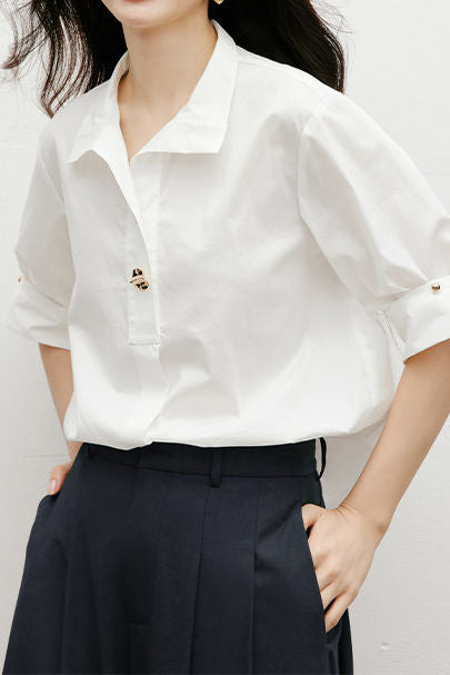 Elegant Satin Draped Metal Button Shirt - liwisi