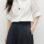 Elegant Satin Draped Metal Button Shirt - liwisi