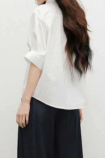 Elegant Satin Draped Metal Button Shirt - liwisi