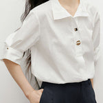 Elegant Satin Draped Metal Button Shirt - liwisi