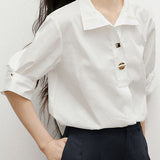 Elegant Satin Draped Metal Button Shirt - liwisi