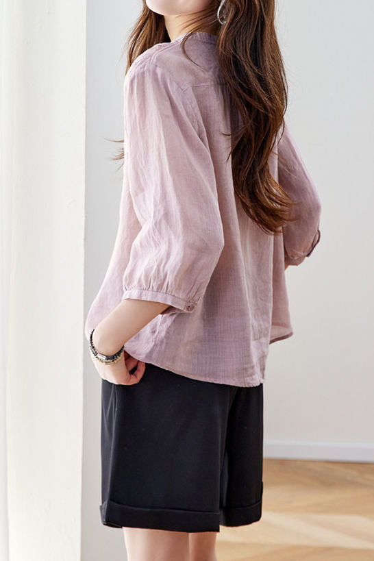 Elegant Sequin Decorated Ramie Shirt - liwisi