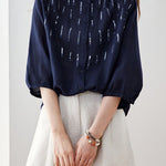 Elegant Sequin Decorated Ramie Shirt - liwisi