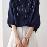 Elegant Sequin Decorated Ramie Shirt - liwisi
