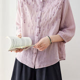 Elegant Sequin Decorated Ramie Shirt - liwisi
