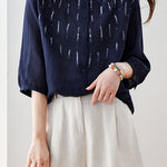 Elegant Sequin Decorated Ramie Shirt - liwisi