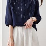 Elegant Sequin Decorated Ramie Shirt - liwisi