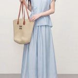 Gentle Linen Eight-Point Culottes Two-Piece Set - liwisi