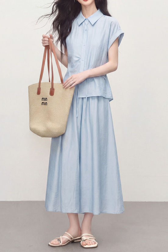 Gentle Linen Eight-Point Culottes Two-Piece Set - liwisi