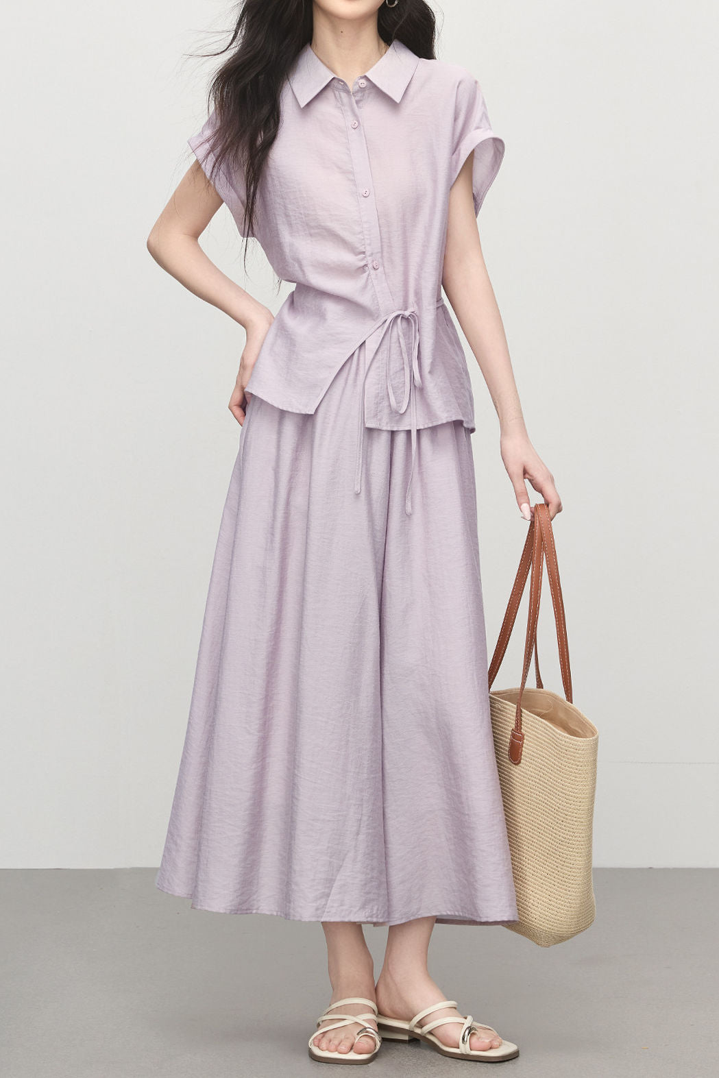 Gentle Linen Eight-Point Culottes Two-Piece Set - liwisi