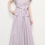 Gentle Linen Eight-Point Culottes Two-Piece Set - liwisi