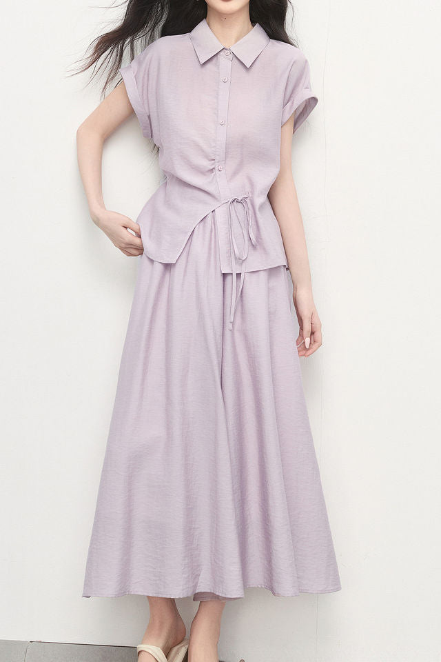 Gentle Linen Eight-Point Culottes Two-Piece Set - liwisi