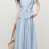 Gentle Linen Eight-Point Culottes Two-Piece Set - liwisi