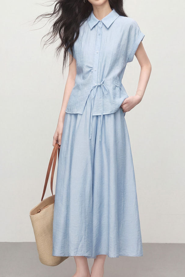 Gentle Linen Eight-Point Culottes Two-Piece Set - liwisi
