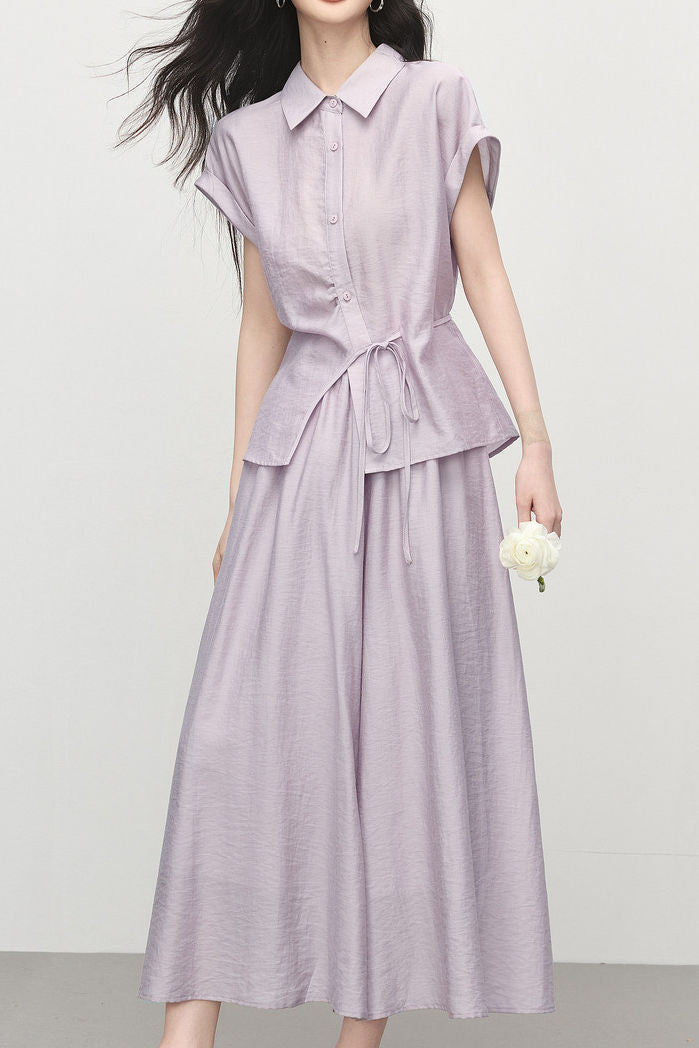 Gentle Linen Eight-Point Culottes Two-Piece Set - liwisi